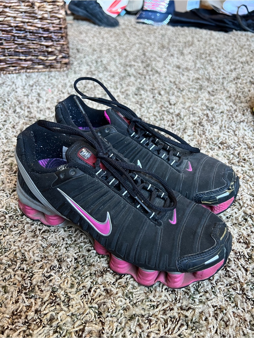 Nike Women's Black and Pink Shox Running Sneakers